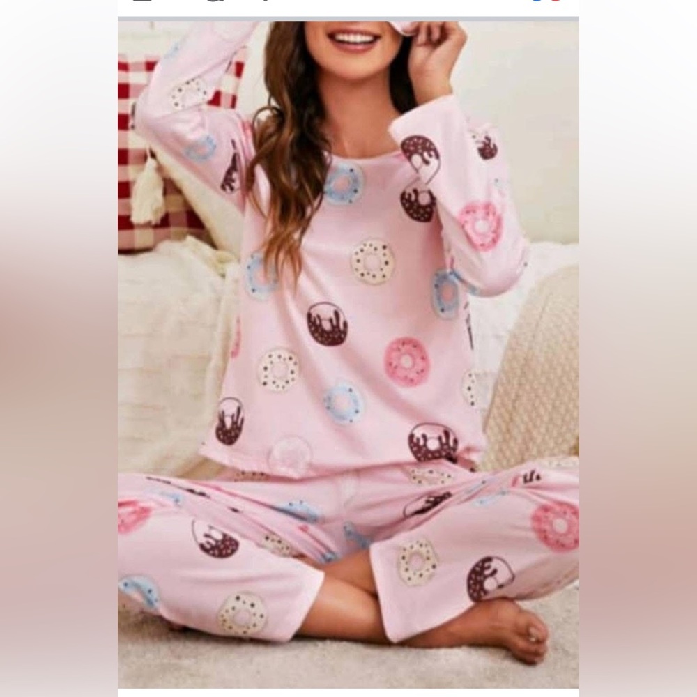 Women's Pink Donut Print Pajama Set